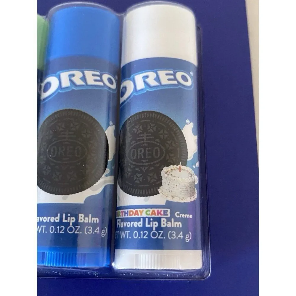 Oreo Flavored Set Of 3 Lip Balms W/Key Chain Lip Balm Holder‎ Mint Birthday Cake